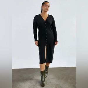 Wilfred Aritzia Utopia 100% Merino Wool Black Cardigan Sweater Dress button